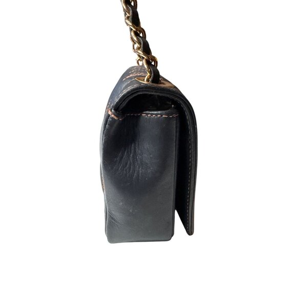 Valentino Milano Quilted Black Leather Chain Shoulder Bag With Gold Accents - Picture 4 of 11